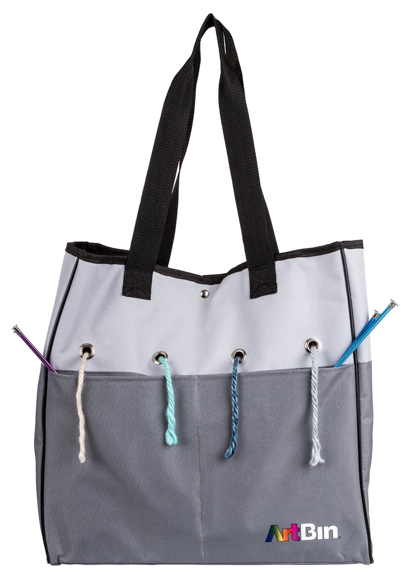 ArtBin 6821AG Yarn Tote, Portable Knitting & Crochet Storage Bag with Lift-Out Yarn Organizer, [1] Poly Canvas Tote Bag, Gray & Black - Image 4